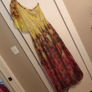 Feather Print One Shoulder Maxi Dress
